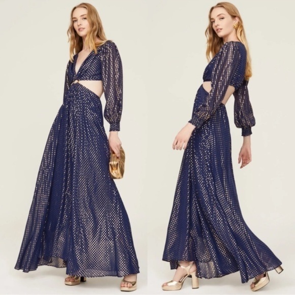 DELFI Collective Cerise Cutout Gown navy and gold size medium - Picture 1 of 15